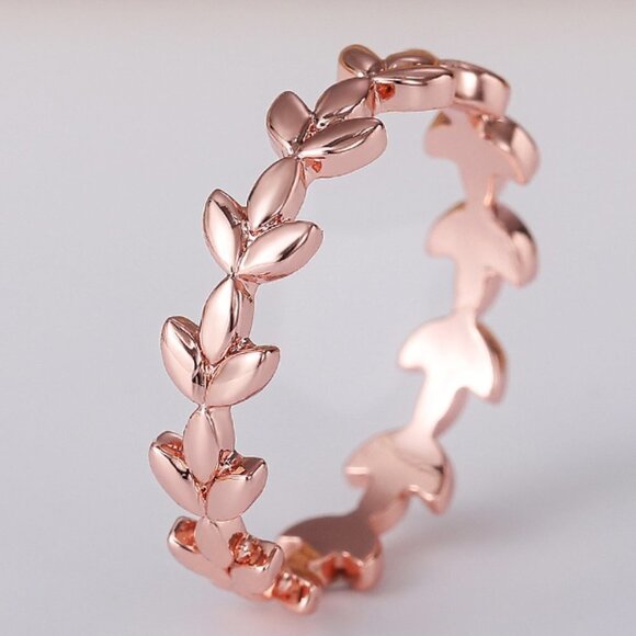 Fashion Leaf Rose Gold Plated Simple Ring for Women/Girl K944